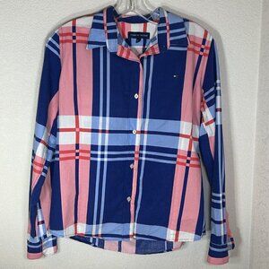 Tommy Hilfiger Blue and Pink Plaid Button Down Shirt